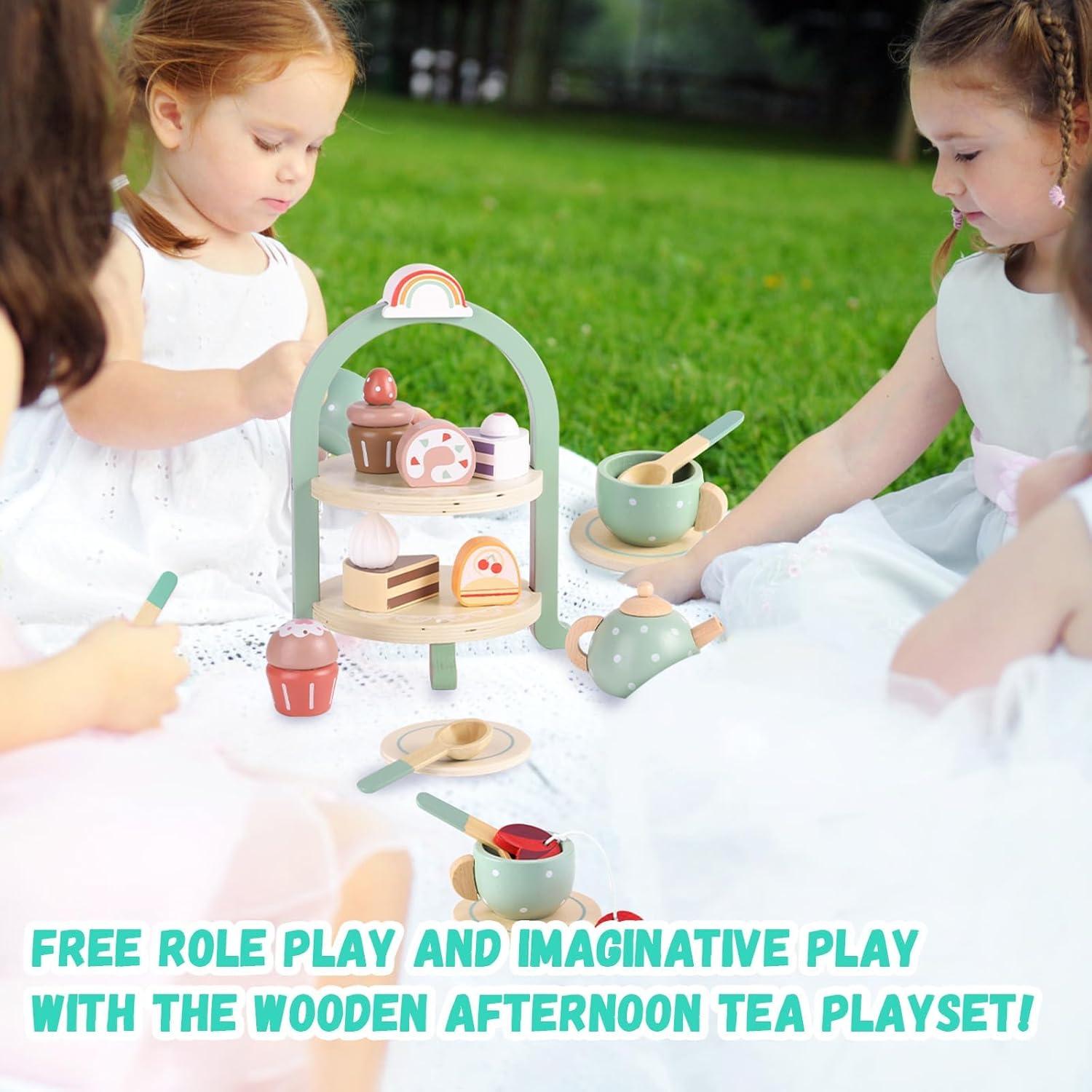 Hölzernes Teeservice Kinder Teeset Teeparty Spielzeug Holzspielzeug