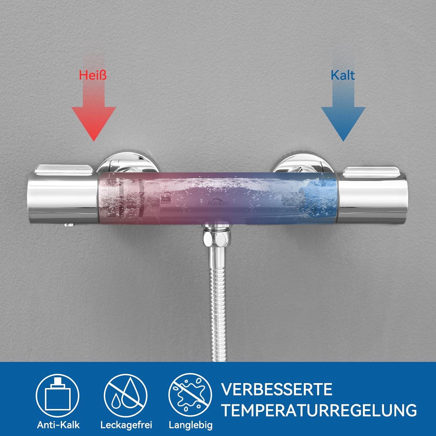 Auralum Thermostat Duscharmatur mit Sicherheitssperre & Chrom-Finish