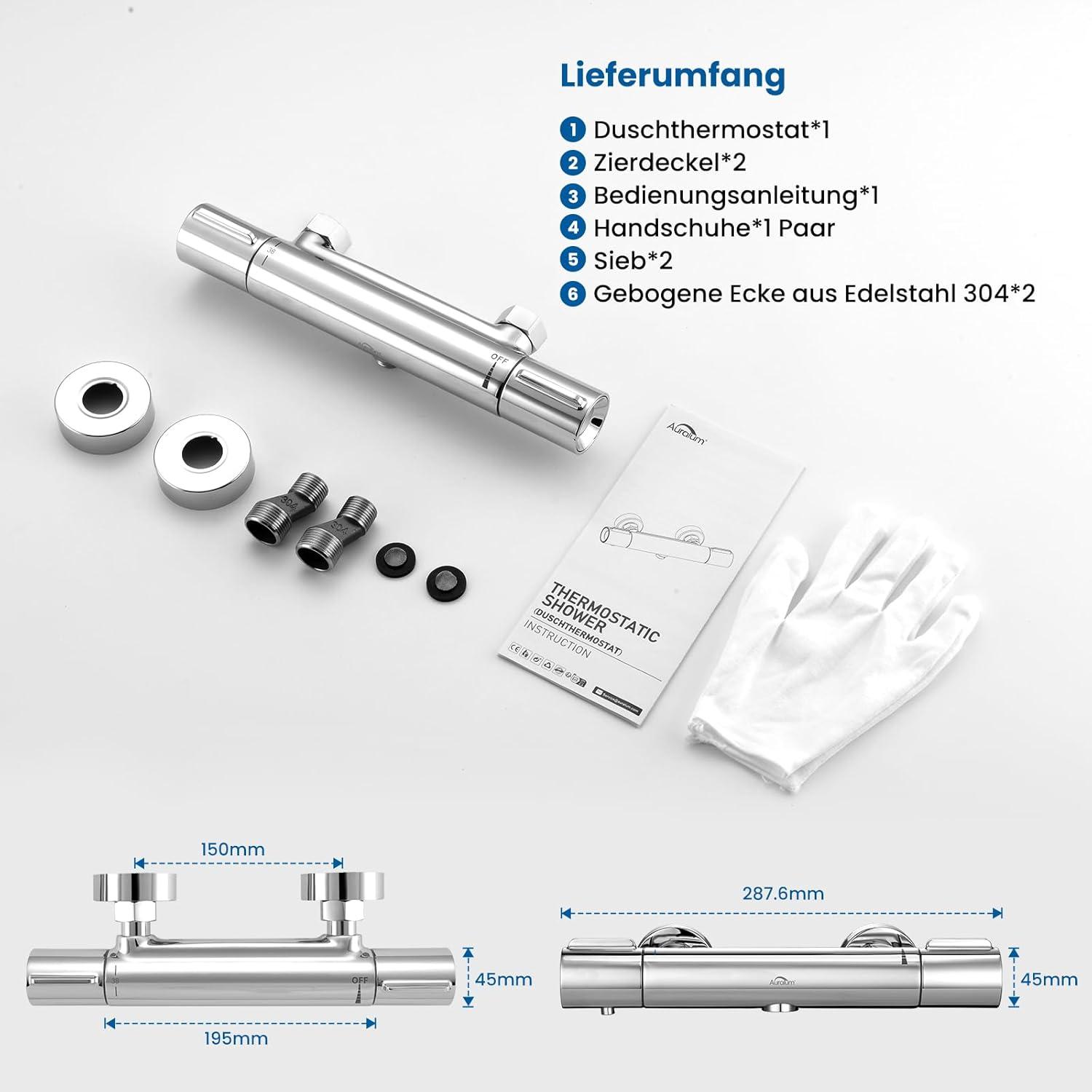 Thermostat Duscharmatur mit Sicherheitssperre Chrom-Finish 38°C