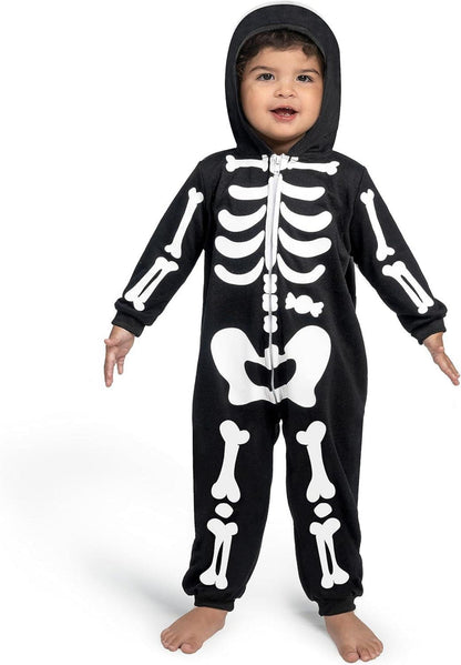 Baby Skelett Jumpsuit Pyjama Halloween Cosplay Schwarz Zip-Up Kapuze