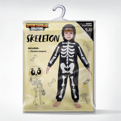 Skelett Jumpsuit Pyjama für Babys Schwarz Kapuze Cosplay Halloween