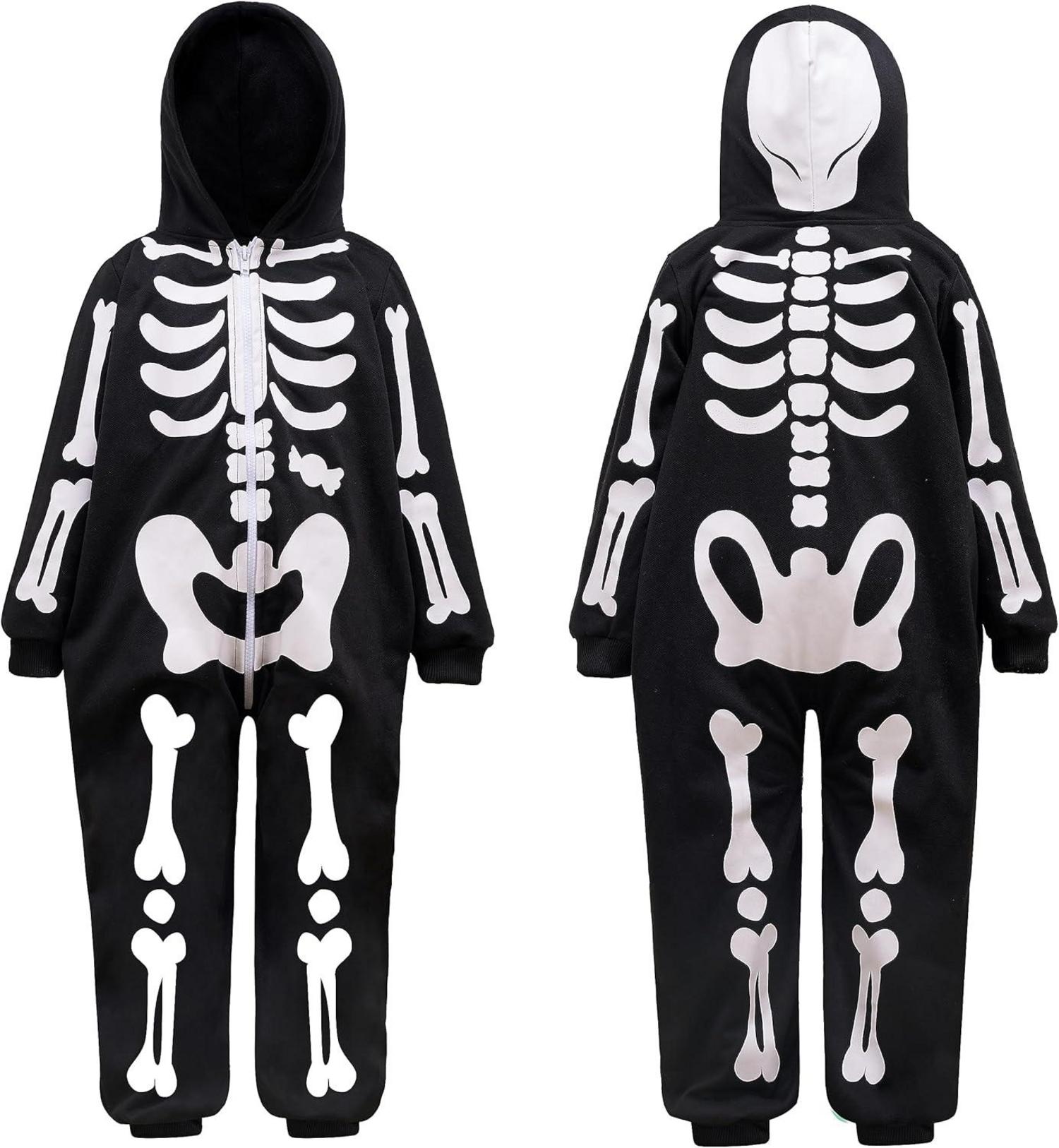 Schwarzer Skelett Jumpsuit Pyjama Halloween Kostüm 18-24 Monate