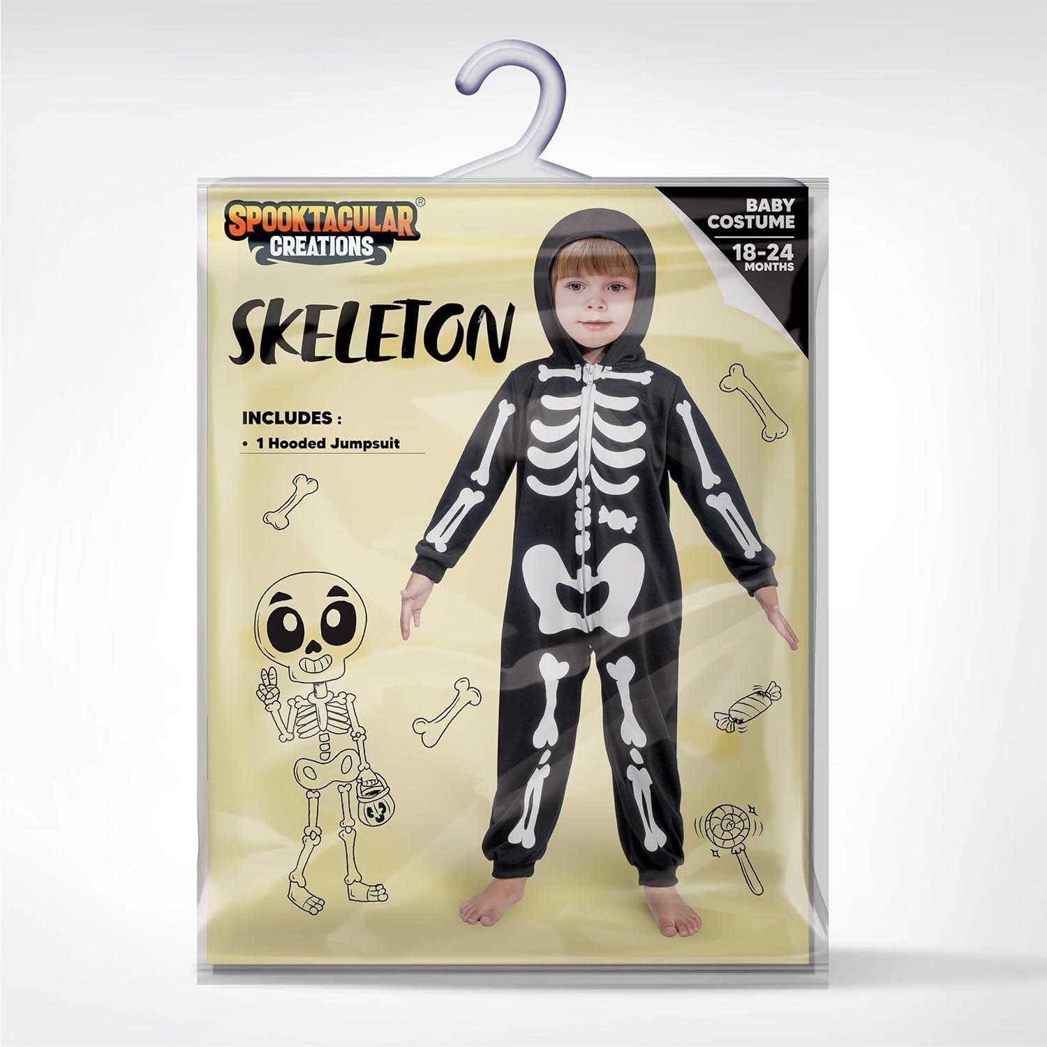 Skelett Jumpsuit Pyjama für Babys Schwarz Kapuze Halloween Cosplay
