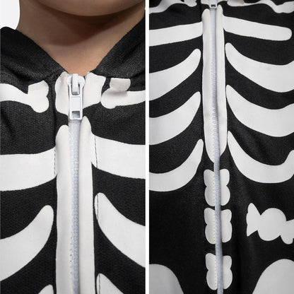 Skelett Jumpsuit Pyjama Schwarz Kapuze Halloween Baby 3T