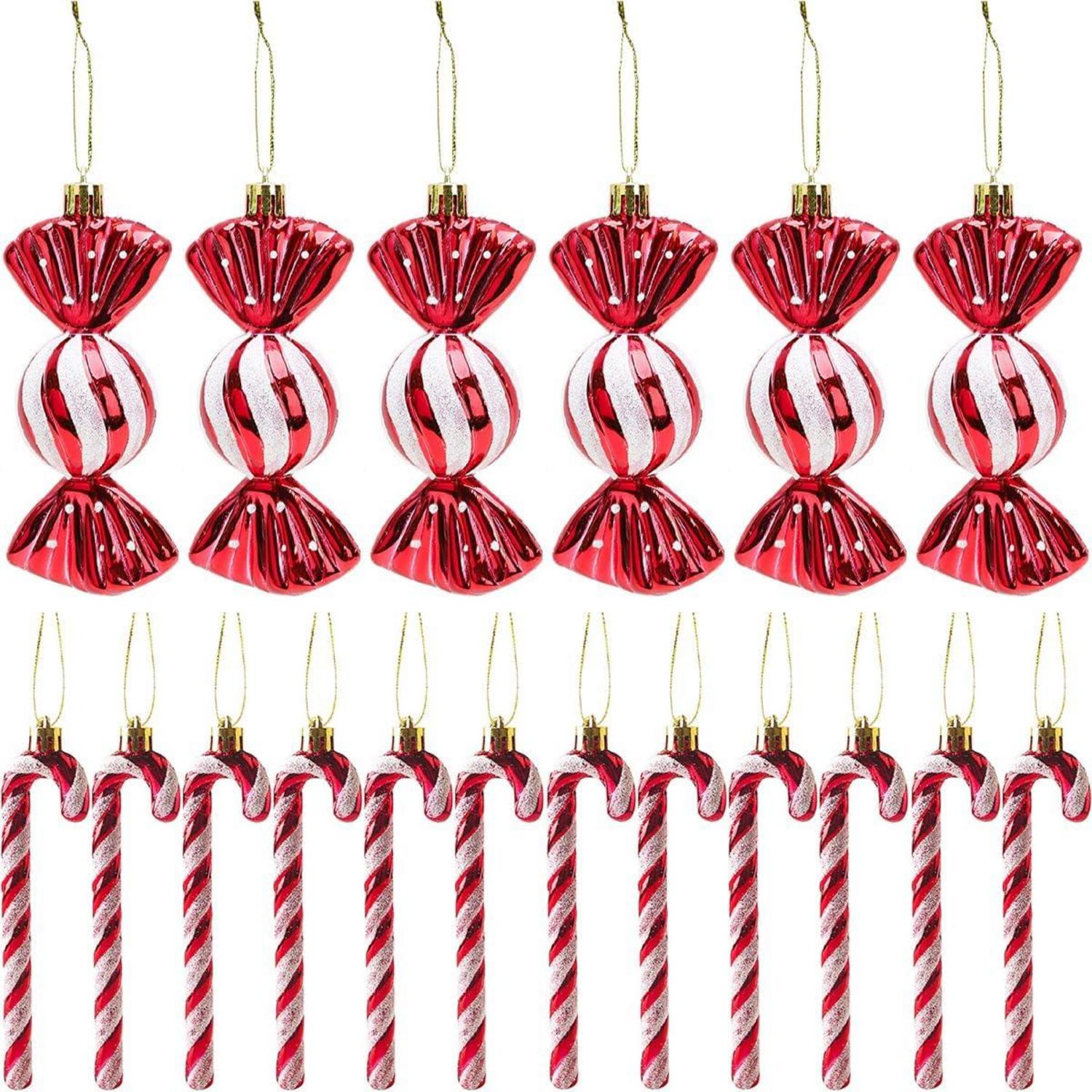 18 Stück Zuckerstangen Weihnachtskugeln Set Glitzer