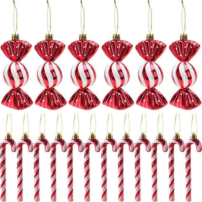 18 Stück Zuckerstangen Weihnachtskugeln Set Glitzer