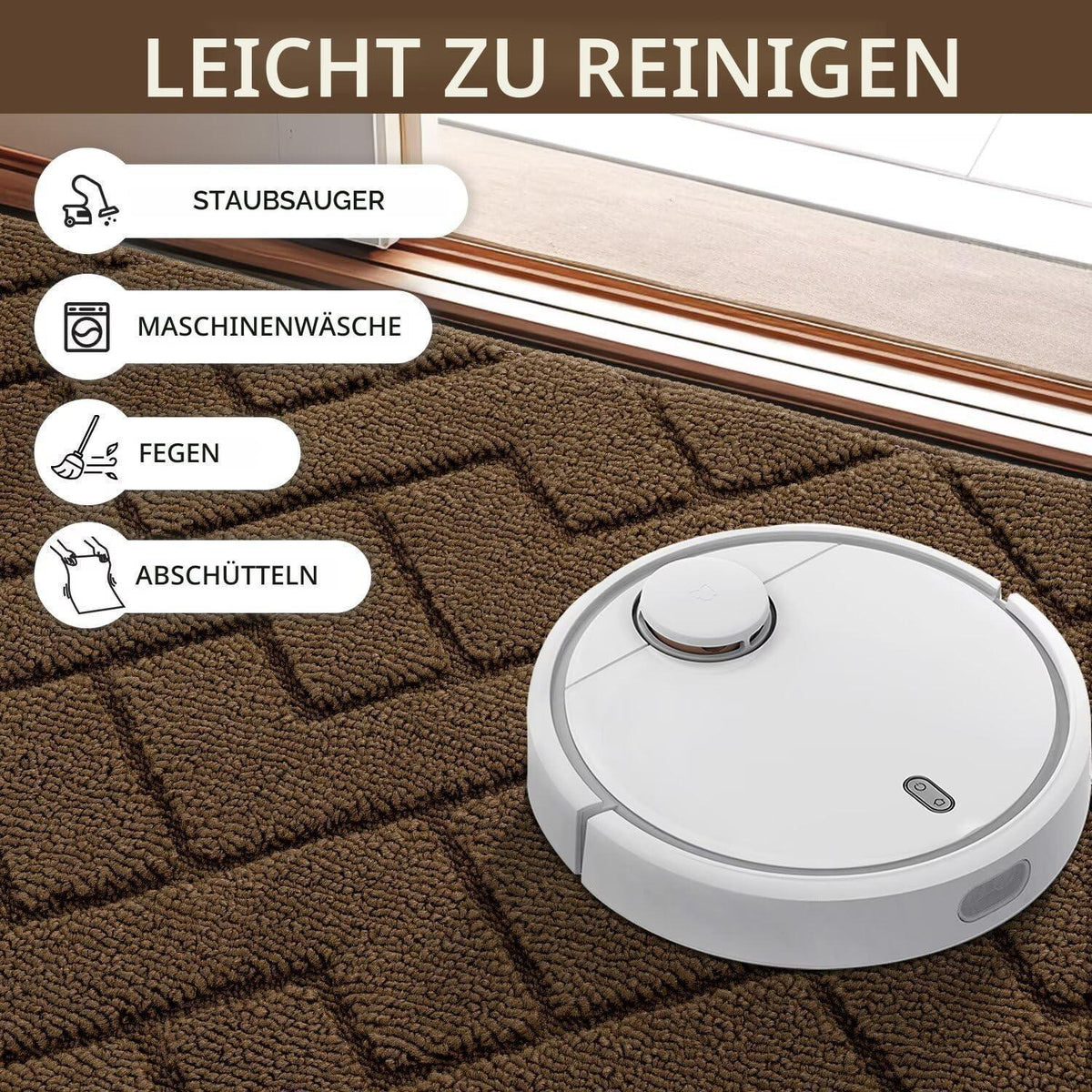 Fußmatte rutschfest waschbar – Schmutzfangmatte für Innen & Außen 119x180cm Braun