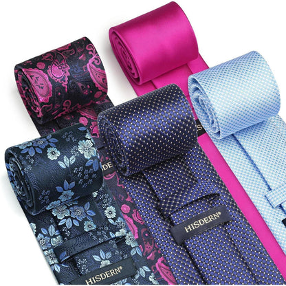 Herren Krawatten Set 5 Stück mit Einstecktuch Seide Elegant