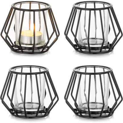 Teelichthalter Metall Schwarz 4er Set Geometrisch Modern