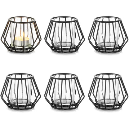 Teelichthalter Schwarz Metall 6er Set Geometrisch Modern
