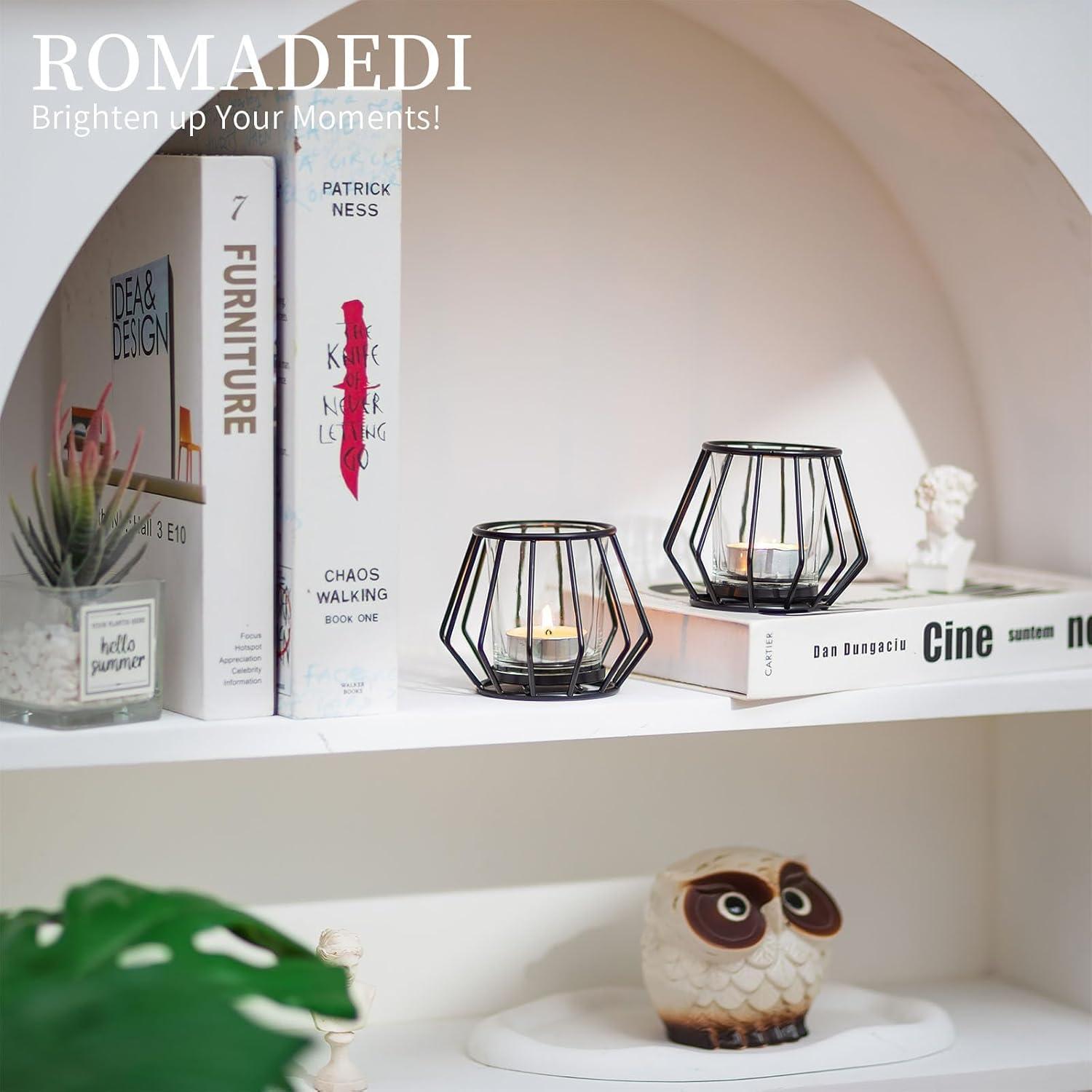 Romadedi Teelichthalter Schwarz Metall 2er Set für Wohnzimmer Tischdeko