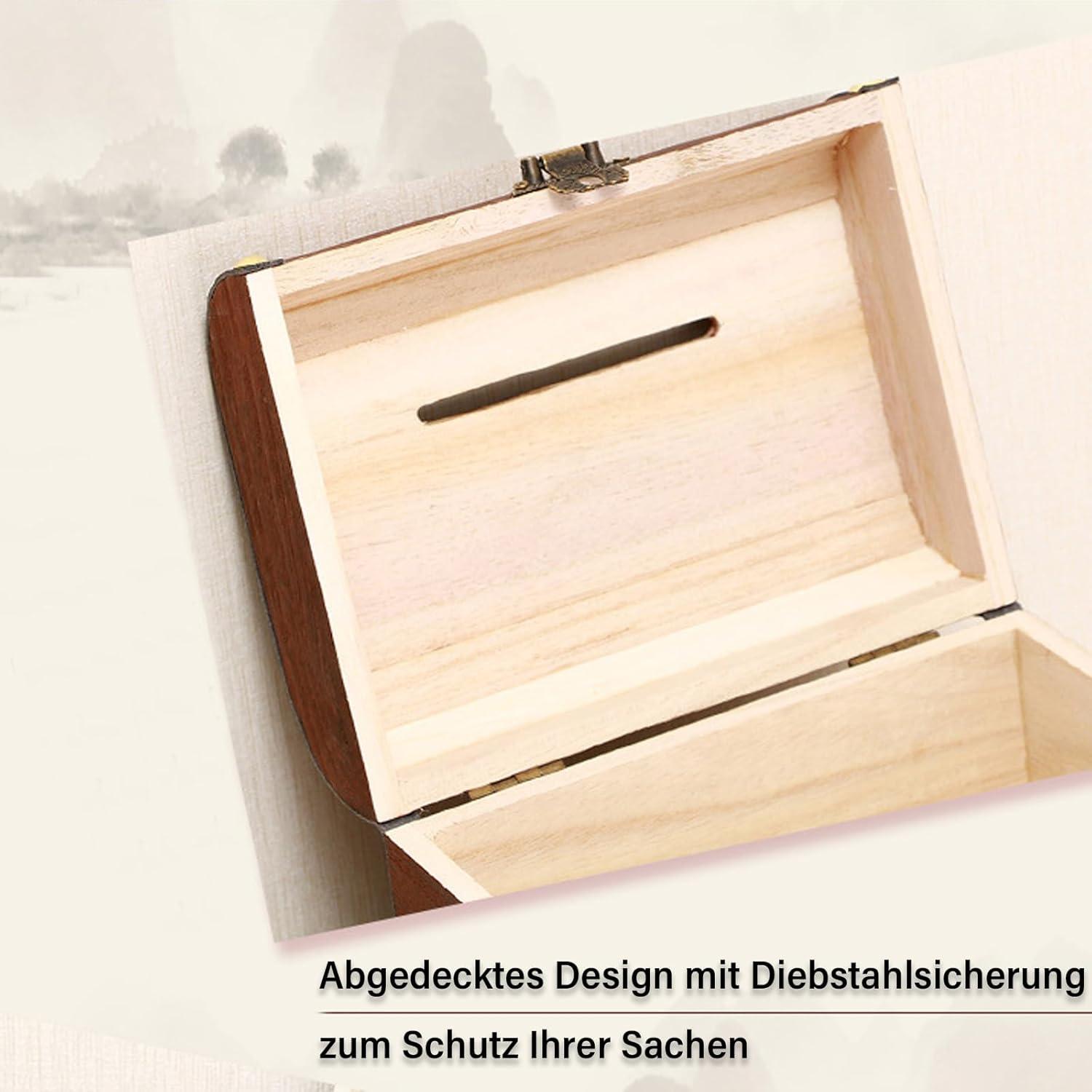 Vintage Holz Schatztruhe Spardose mit Schlüssel Truhe Schloss