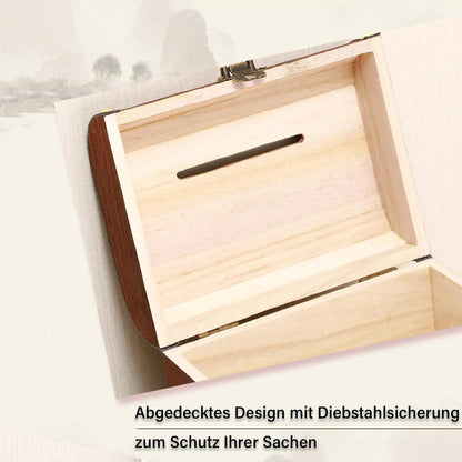 Vintage Holz Schatztruhe Spardose mit Schlüssel Truhe Schloss