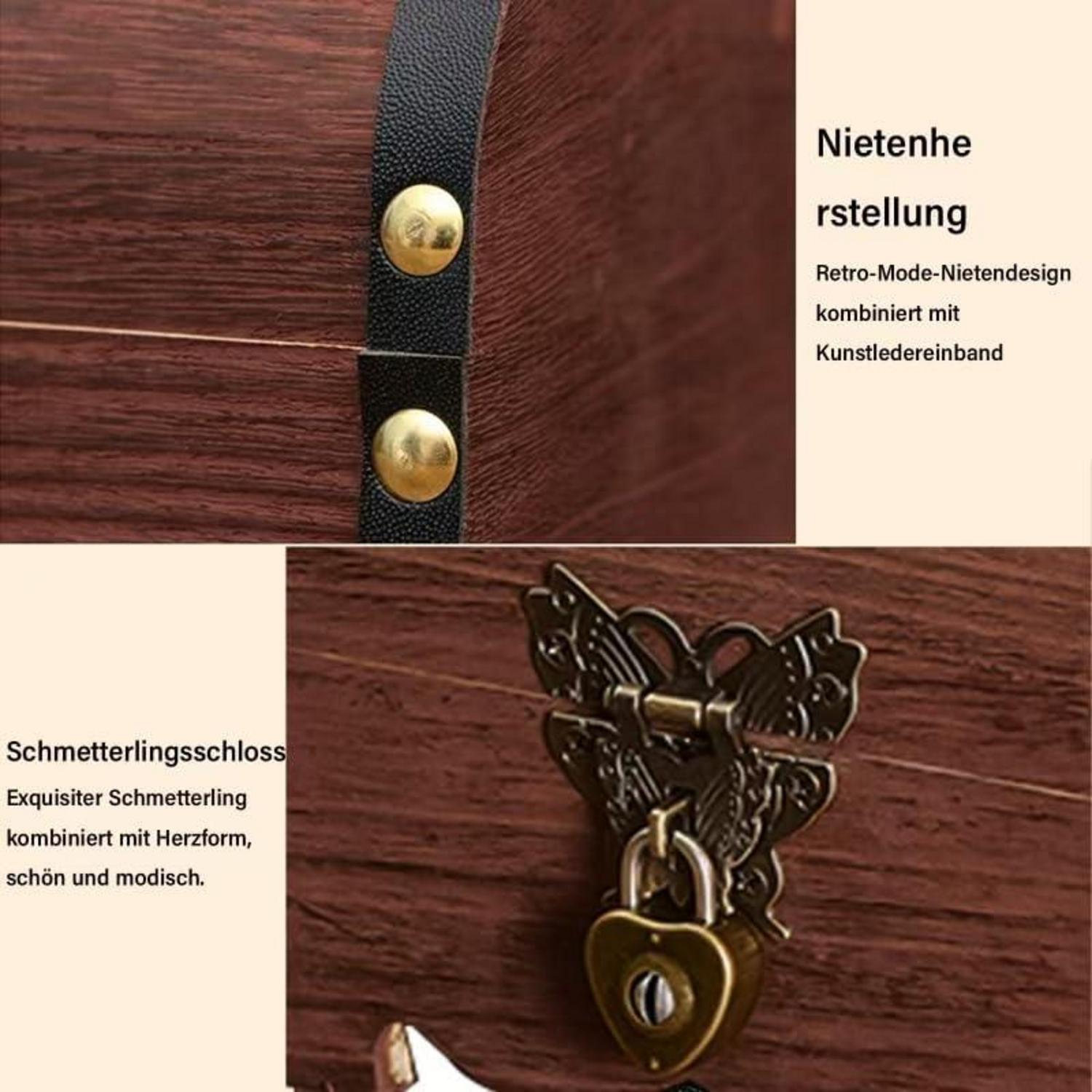 Vintage Holz Schatztruhe Spardose mit Schlüssel Aufbewahrung und Dekoration