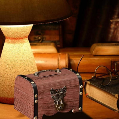 Vintage Holz Schatztruhe Spardose mit Schlüssel Kleine Schatzkiste