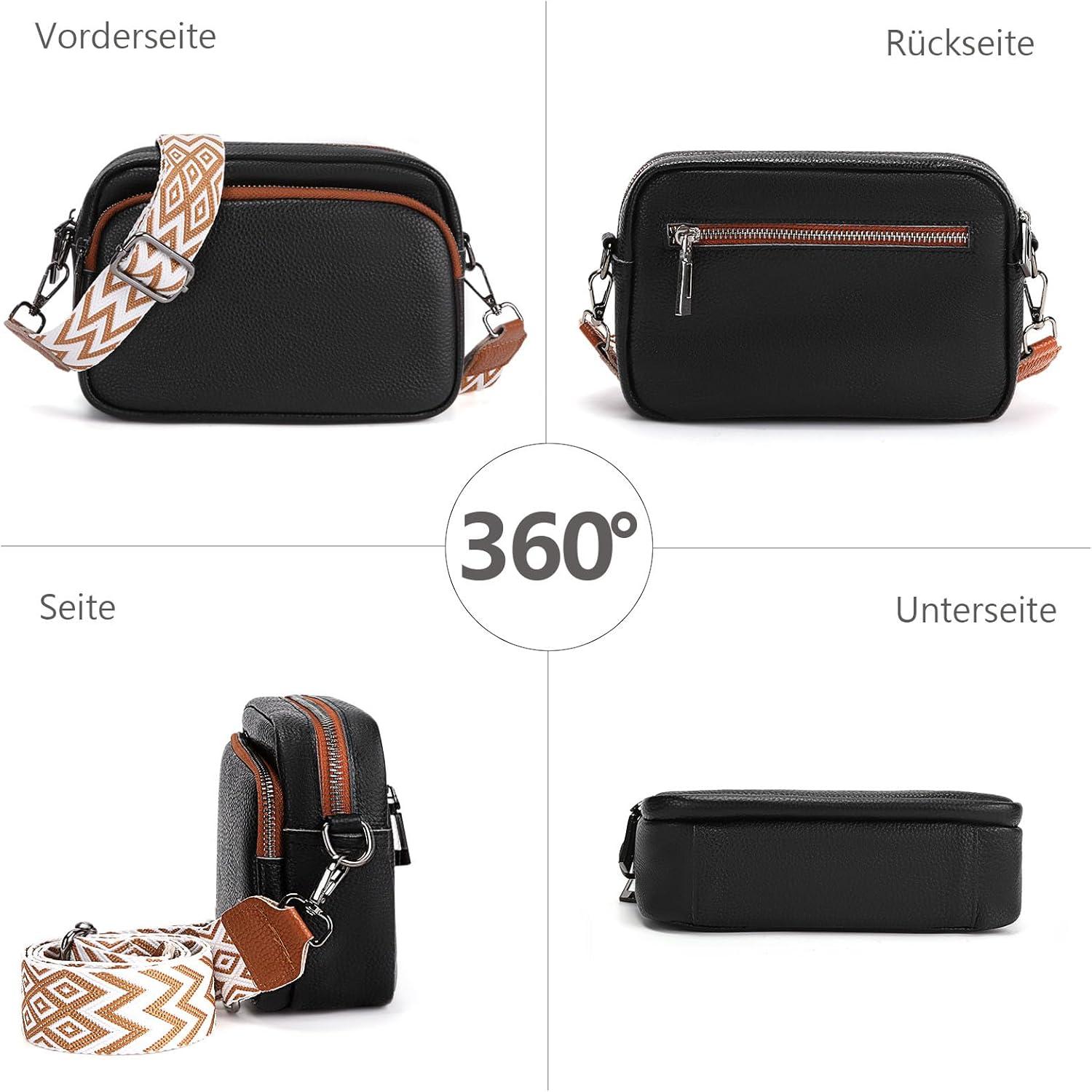 Damen Echtes Leder Umhängetasche Crossbody Bag mit 3