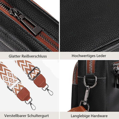 Damen Handy Umhängetasche Echtes Leder Crossbody Bag Schultertasche 3 Fächer