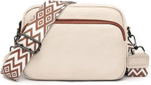 Damen Echtes Leder Umhängetasche Crossbody Bag mit 3 Fächern A-beige02
