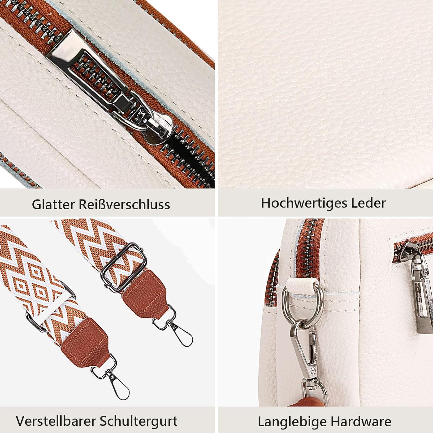 TIAASTAP Damen Handy Umhängetasche Echtes Leder Crossbody Bag Schultertasche A-beige02