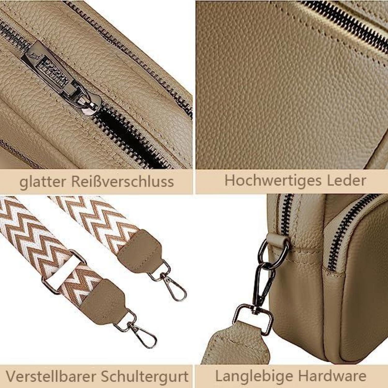 Damen Handytasche aus echtem Leder mit breitem Schultergurt & 3 Fächern