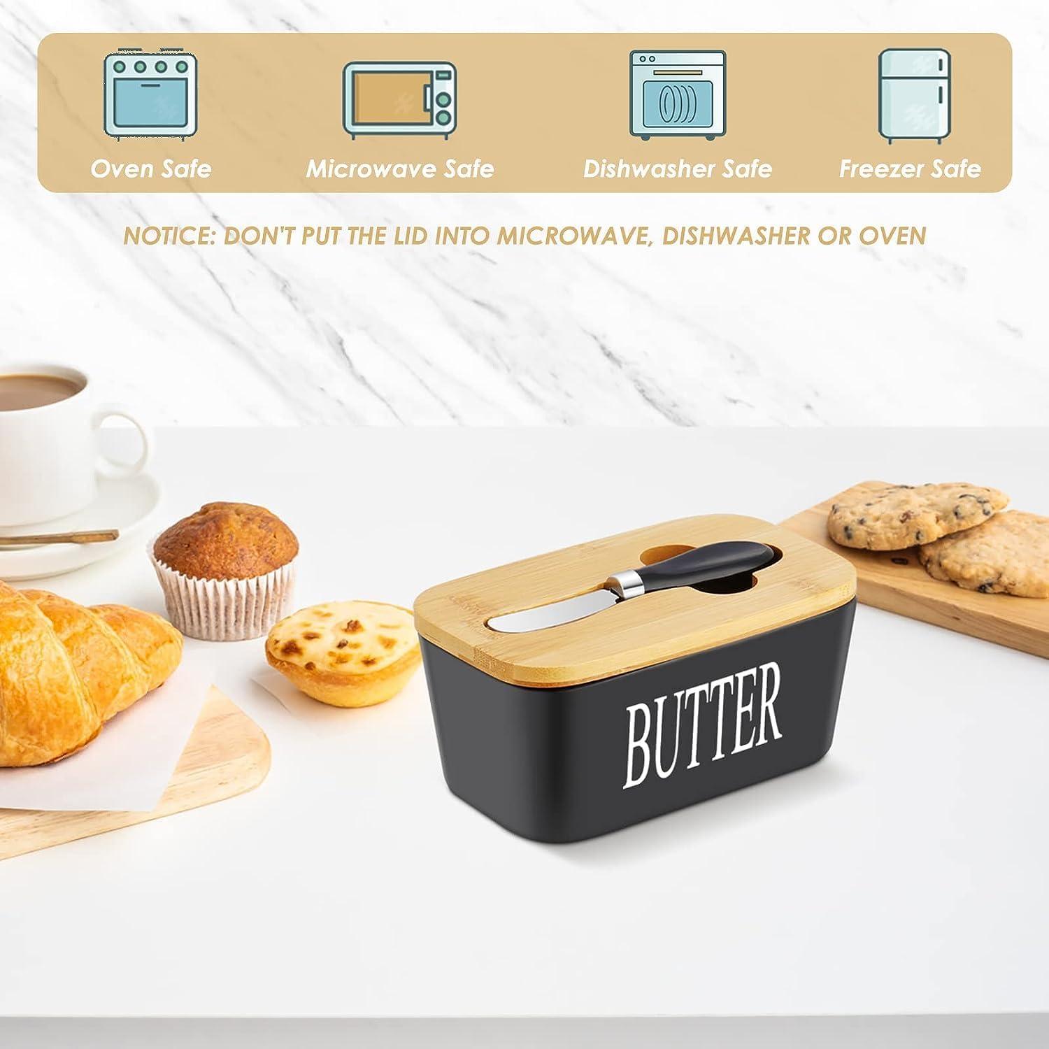 Keramic Butterdose Multi-Funktion Emaille Butterbehälter Holzdeckel