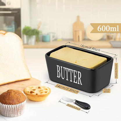 Keramic Butterdose Multi-Funktion Emaille Butter Boot Holzdeckel 250 g