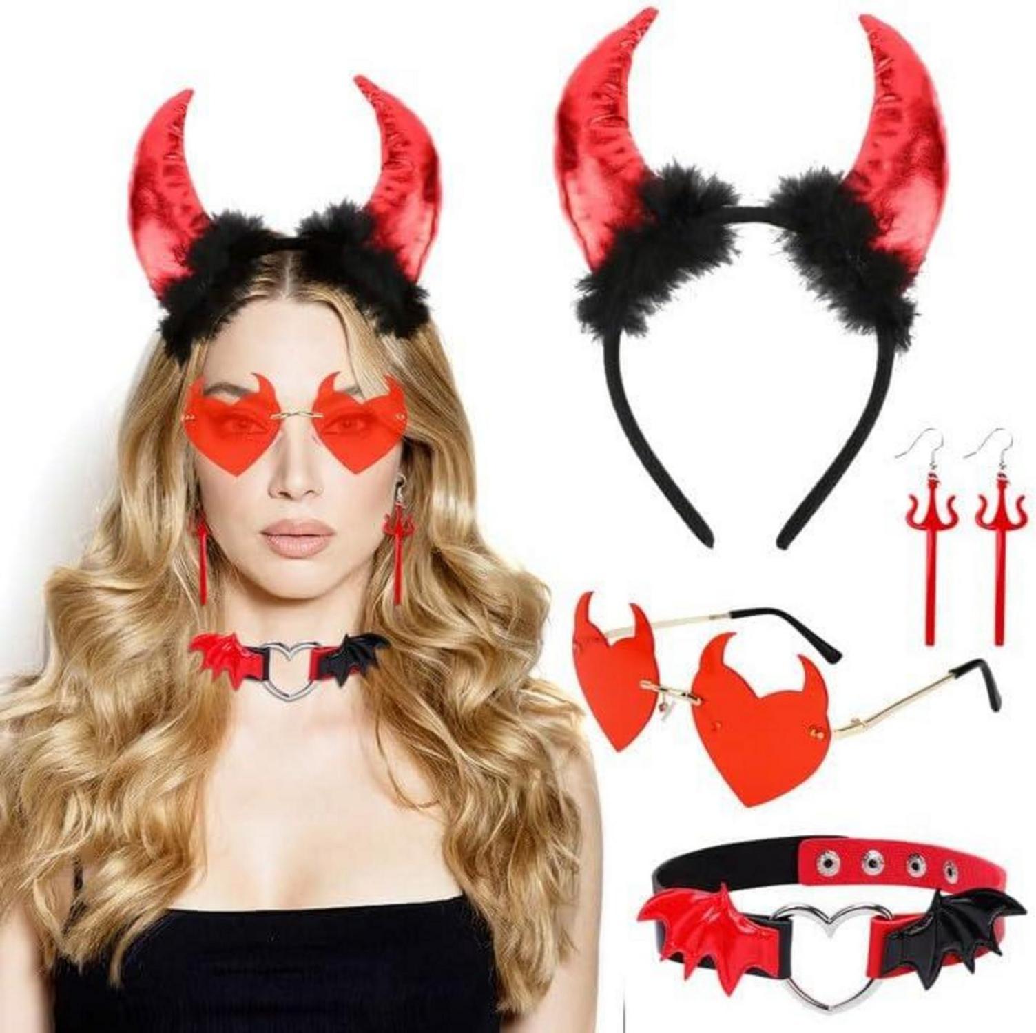 HOWAF Teufel Kostüm Teufel Ohren Haarreif Teufelshörner Halloween