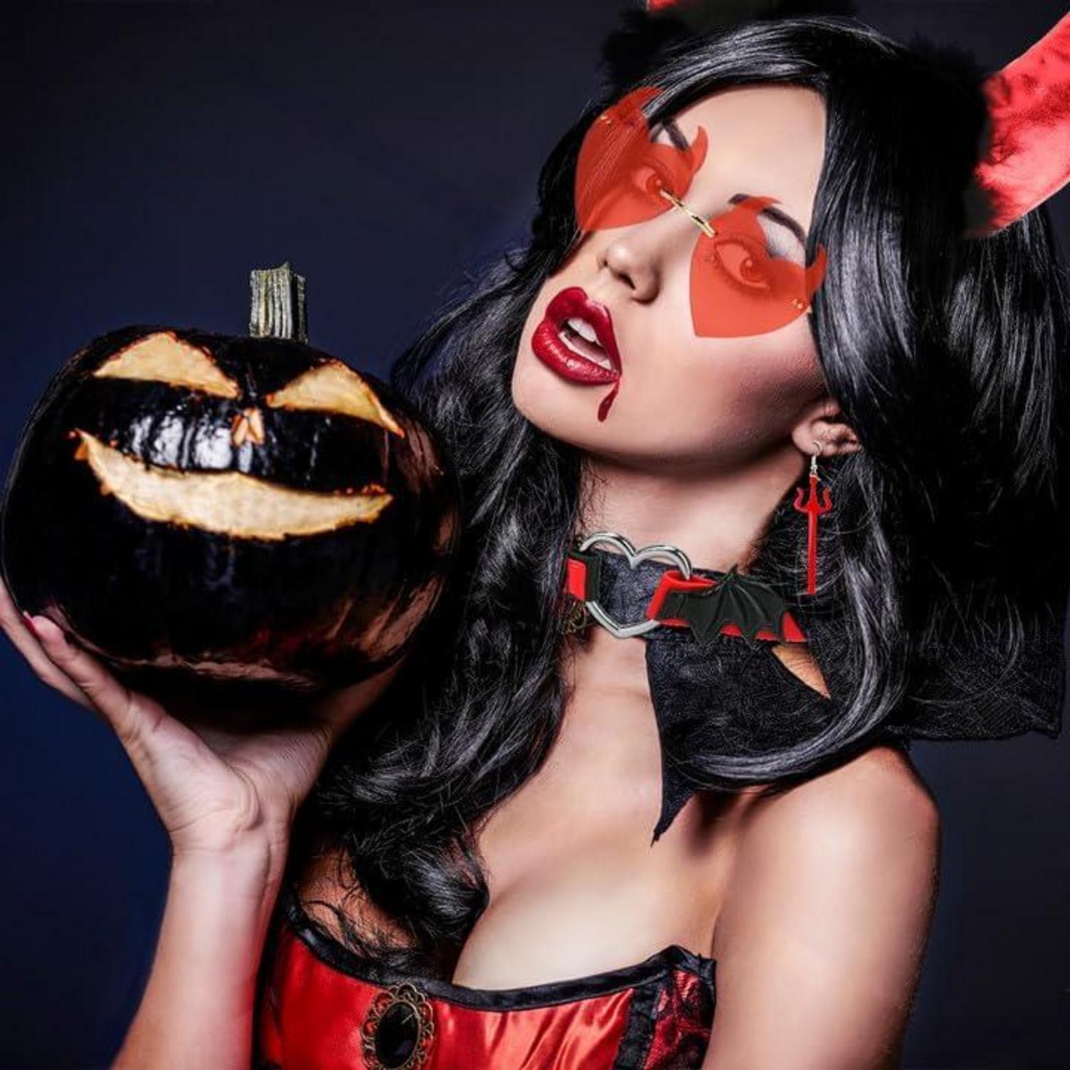 Teufel Kostüm Halloween Haarreif Hörner Brille Engelsflügel Necklace