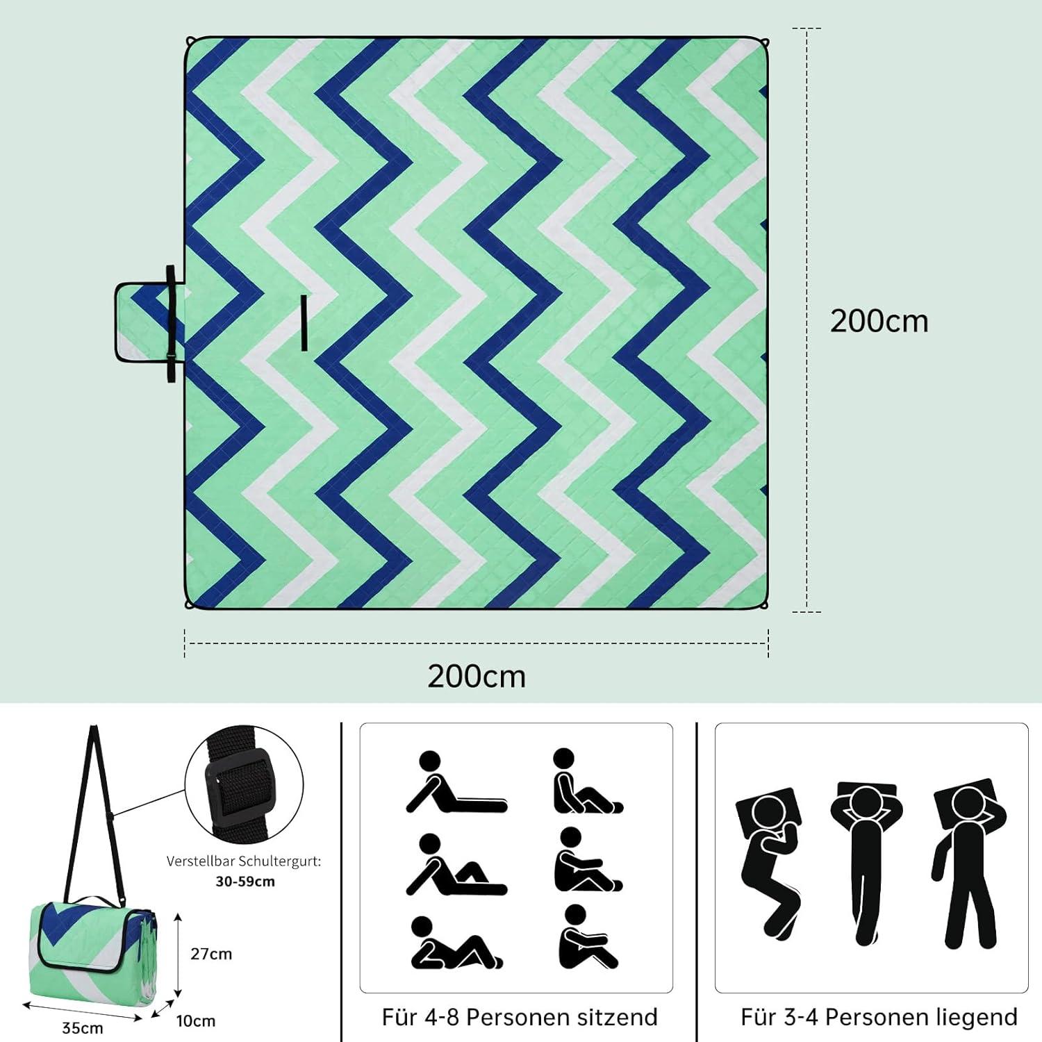 HAUSPROFI Wasserdichte XXL Picknickdecke 200x200cm mit