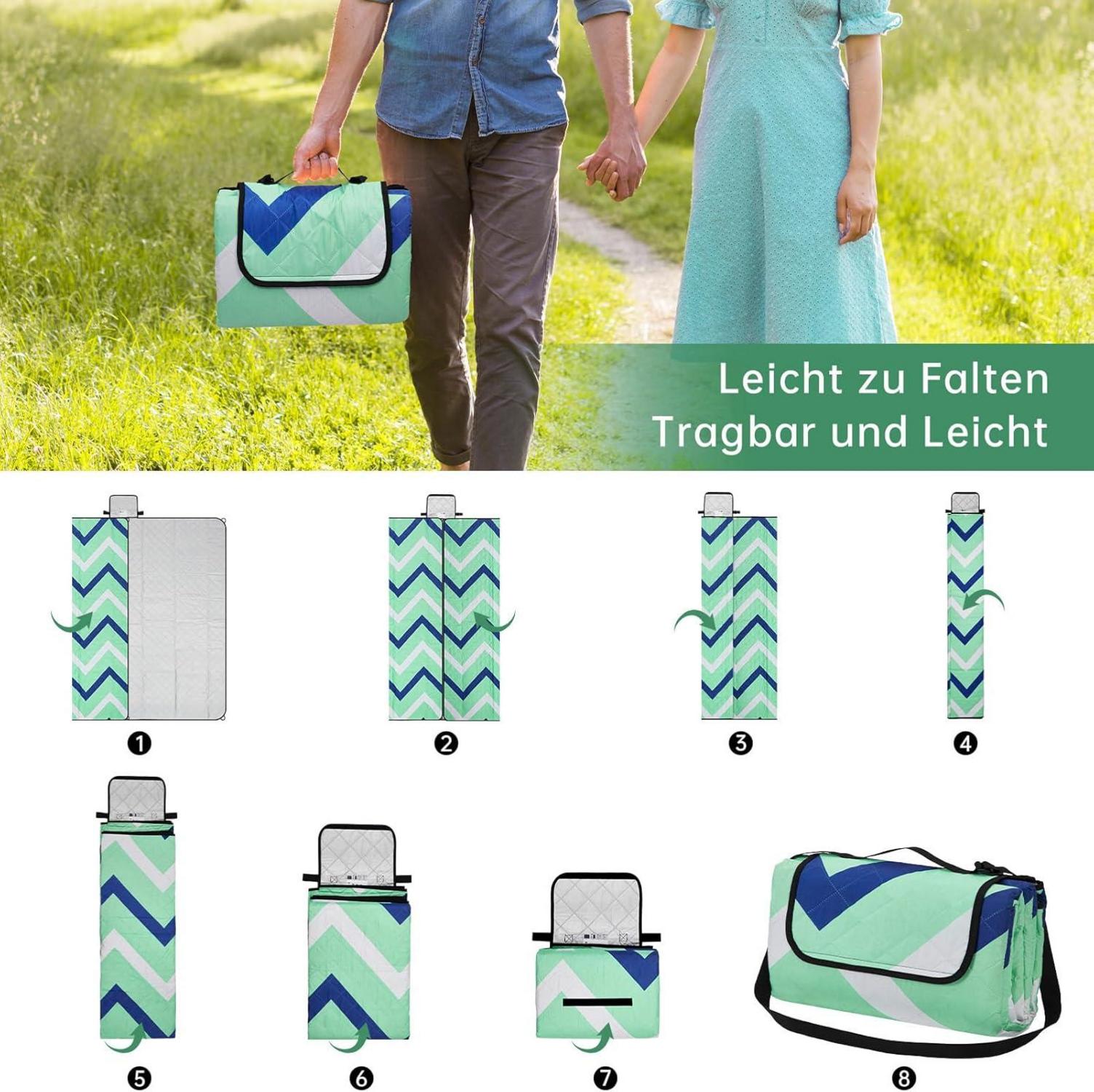 Picknickdecke XXL wasserdicht Strandmatte mit Erdnägeln 200x200cm