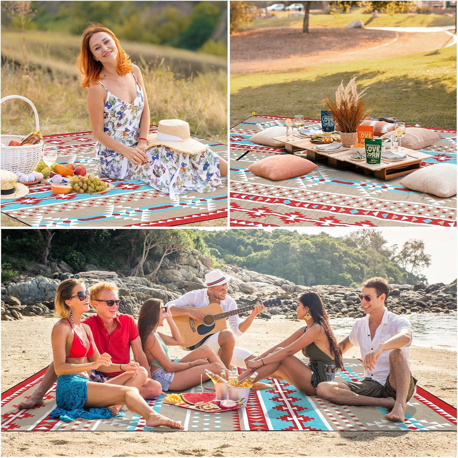 Picknickdecke XXL Wasserdicht Outdoor Strandmatte mit Erdnägel