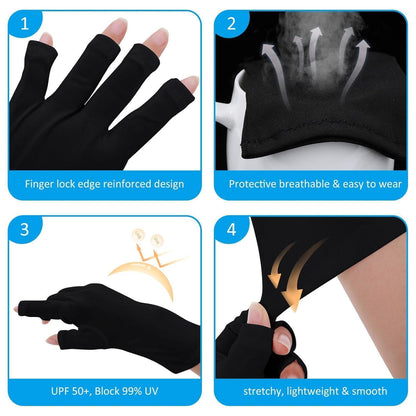 Gel Nagellampen UV Schutzhandschuhe 2 Paare UPF50+ Schwarz
