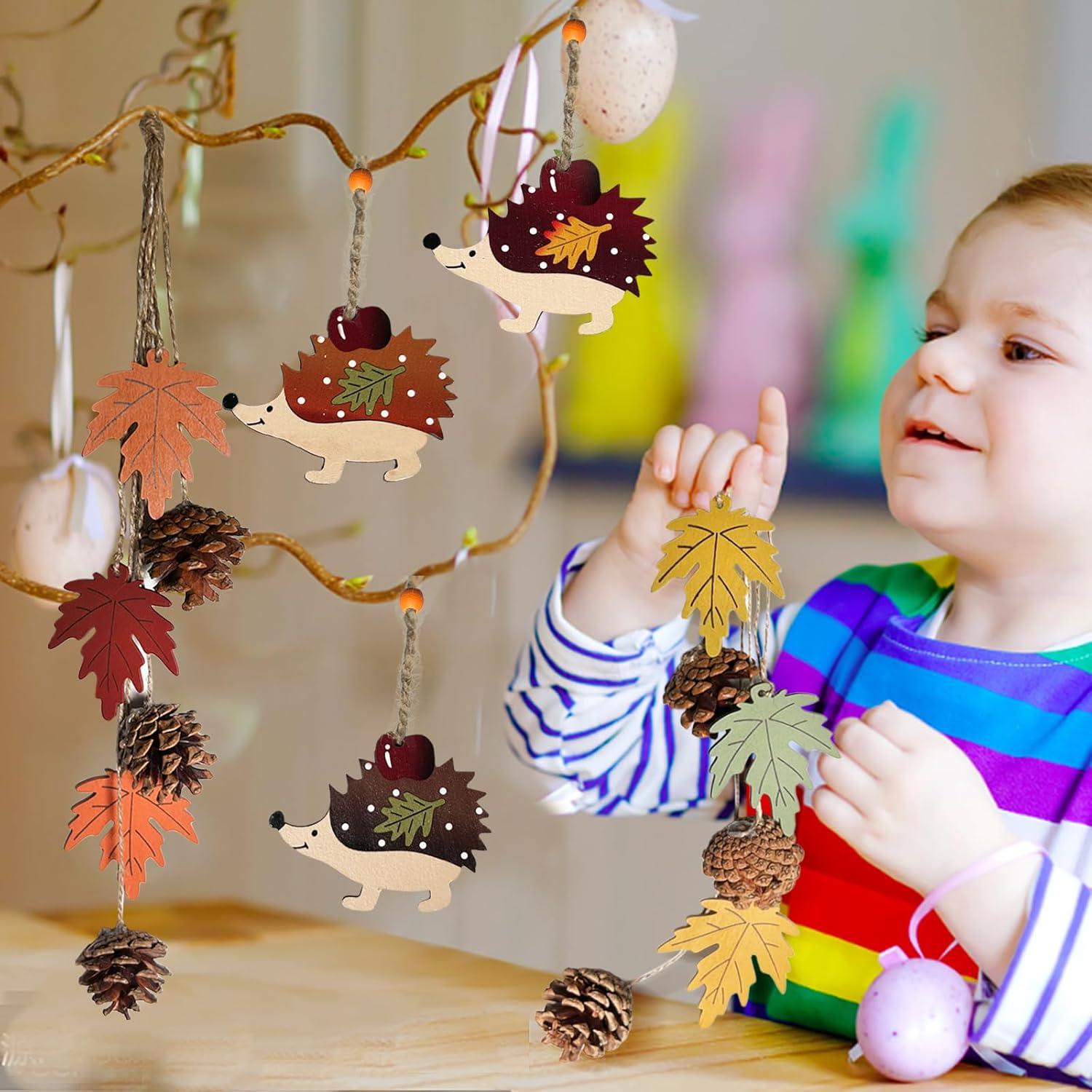 Herbst Deko Holzblätter und Holzigel Set 5-teilig