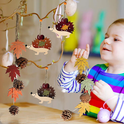 Herbst Deko Holzblätter und Holzigel Set 5-teilig