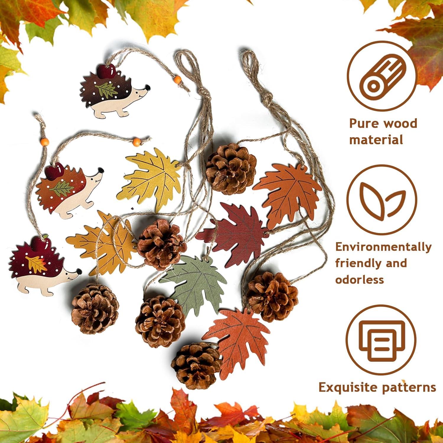 Herbst Deko Anhänger Holzblätter Holzigel Ahornblatt 5er-Set