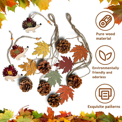 Herbst Deko Anhänger Holzblätter Holzigel Ahornblatt 5er-Set