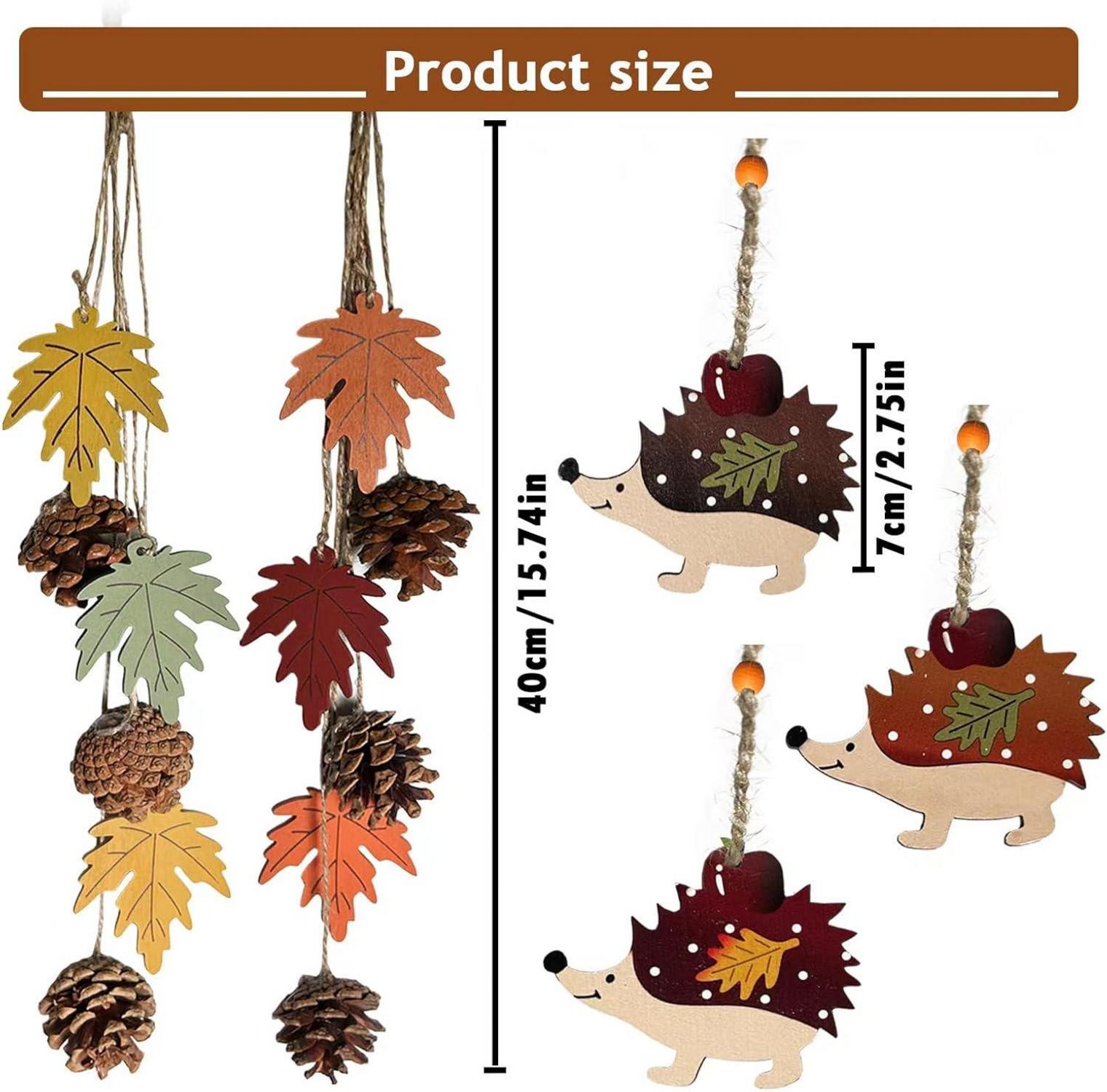 Herbst Deko Anhänger Holzblätter und Holzigel 5er Set Warme Brauntöne