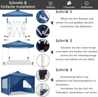 Pavillon 3x3m Wasserdicht Stabil Faltpavillon Partyzelt mit Entlüftung