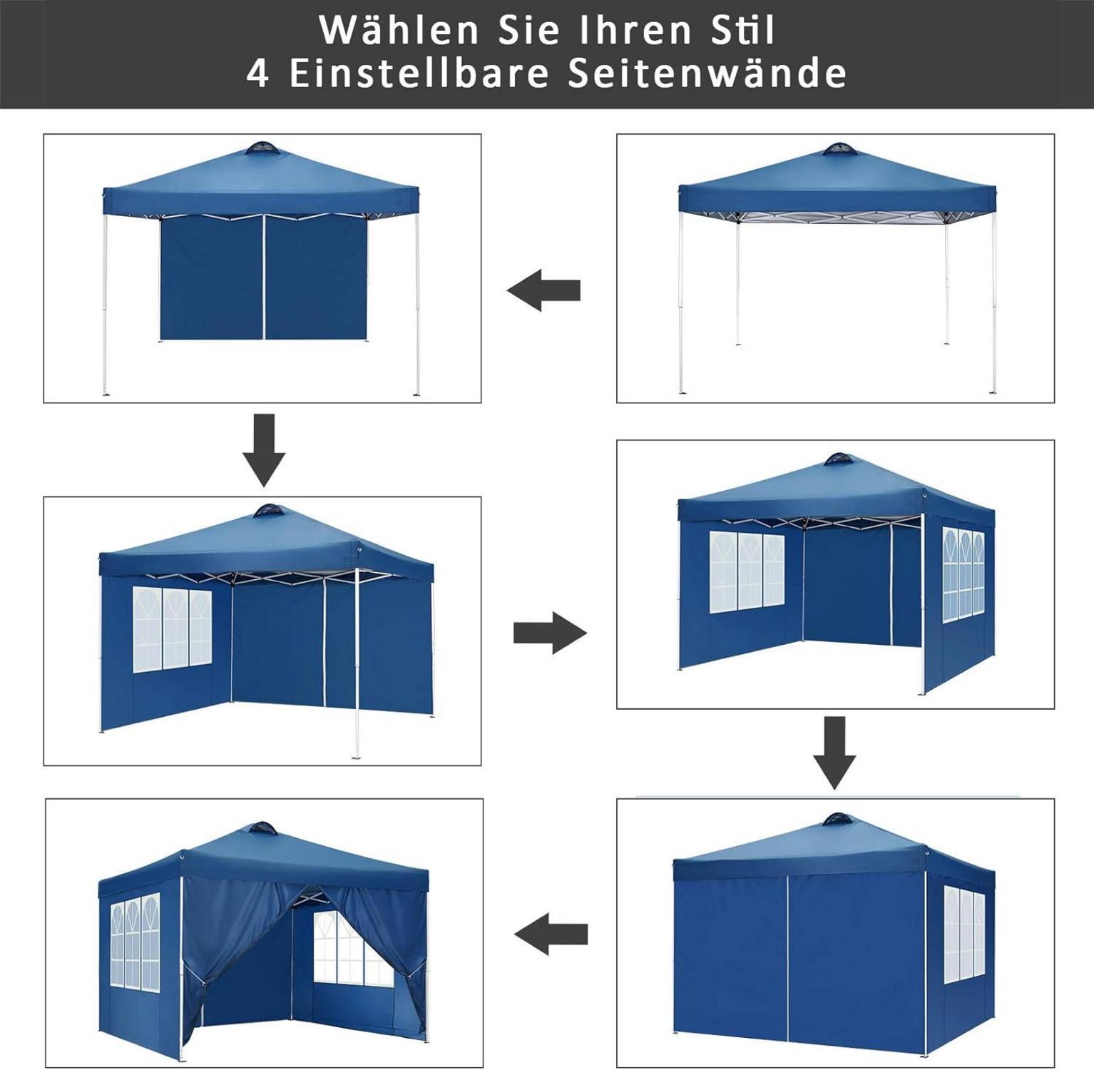 3x3m COBIZI Pavillon Wasserdicht Stabil Faltpavillon mit Entlüftung, 4 Seitenteilen