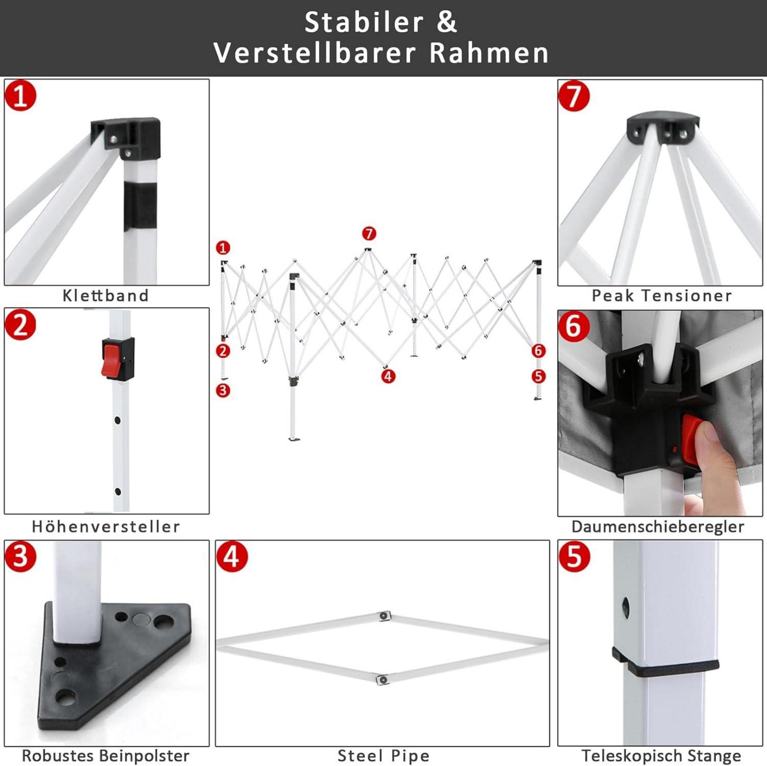 COBIZI Pavillon 3x3m Wasserdicht Stabil Partyzelt mit 4 Seitenteilen, Blau