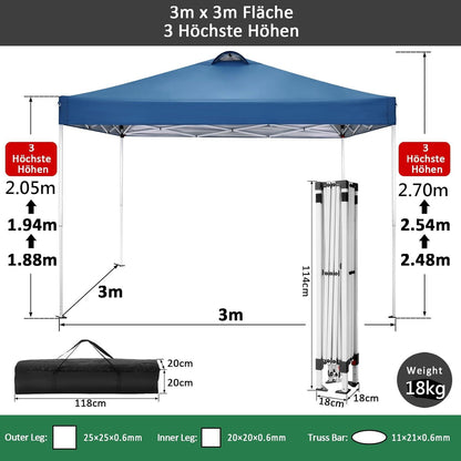 Pavillon 3x3m Wasserdicht Stabil Winterfest Faltpavillon Partyzelt mit