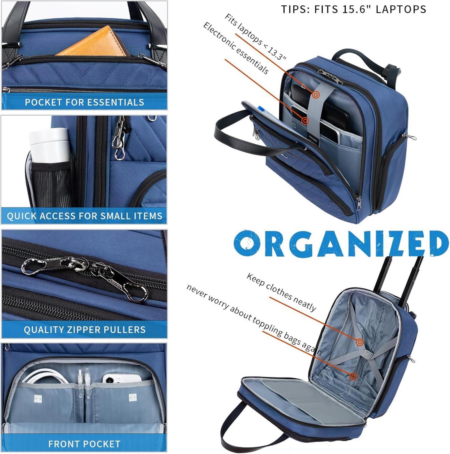 KROSER Handgepäck Koffer Trolley 40cm Carry On Untersitzer Blau