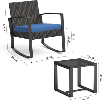 Bealife Rattan Balkonmöbel Set 3-teilig Blau Outdoor