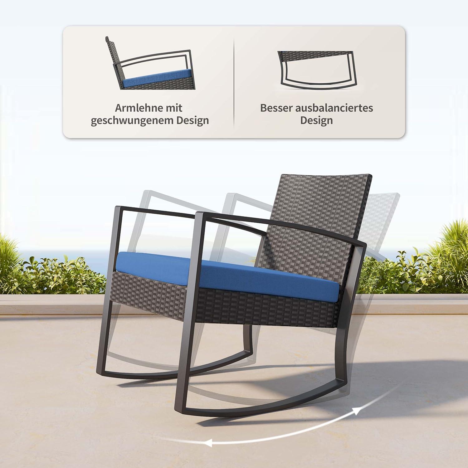 Bealife Rattan Balkonmöbel Set Blau 3-teilig für Balkon, Terrasse, Veranda