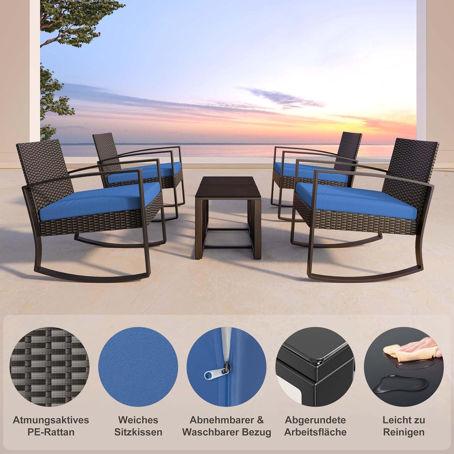 Balkonmöbel Set 2 Personen Rattan Blau Outdoor Terrasse