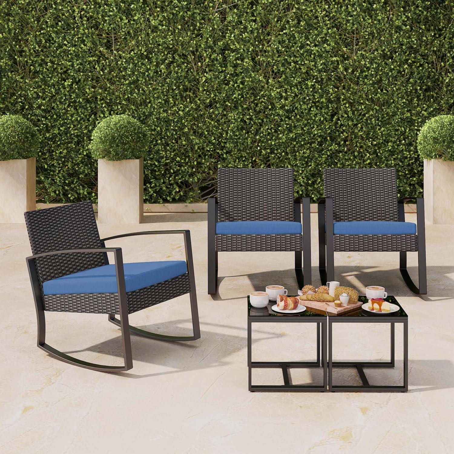 Rattan Balkonmöbel Set 3-teilig Blau für Balkon und Terrasse