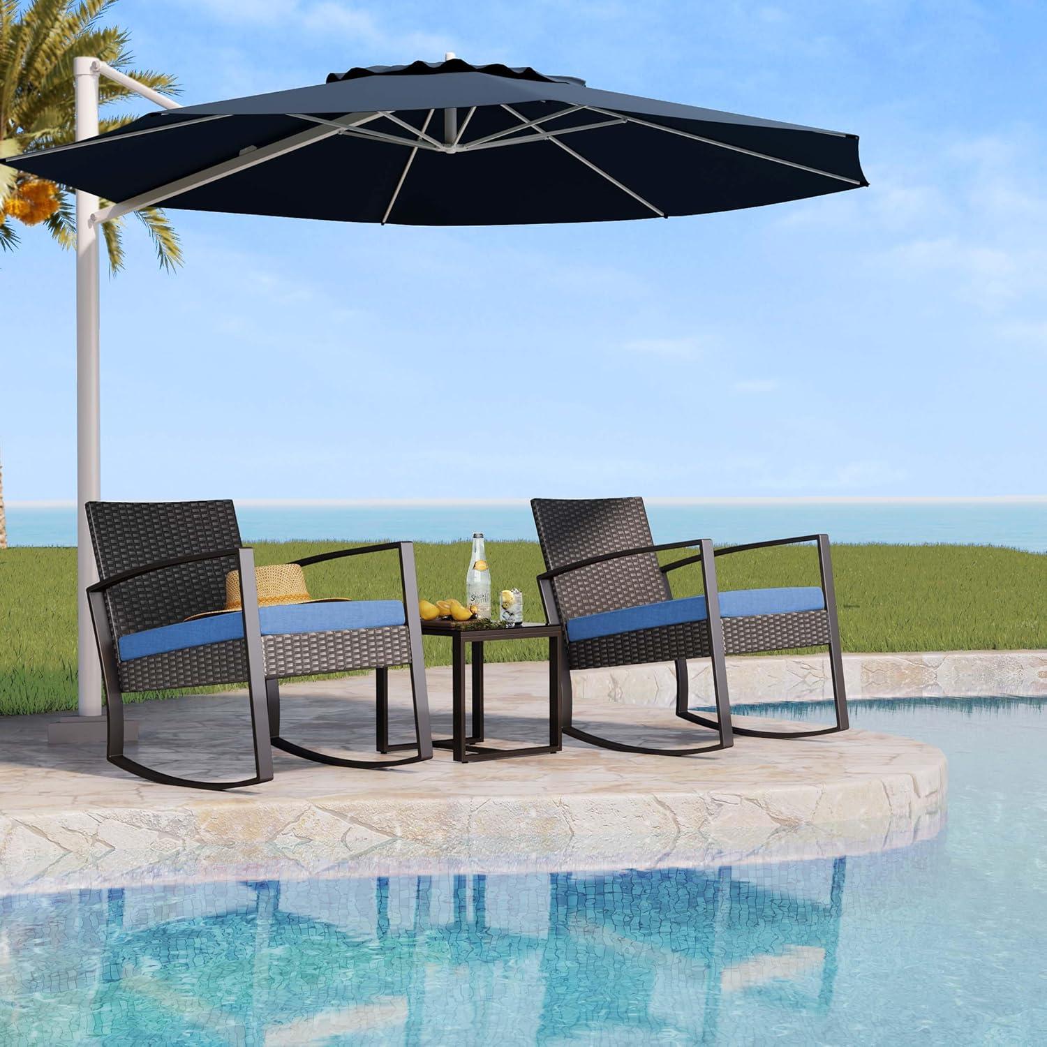 Balkonmöbel Set 2 Personen Rattan Blau Outdoor Terrasse
