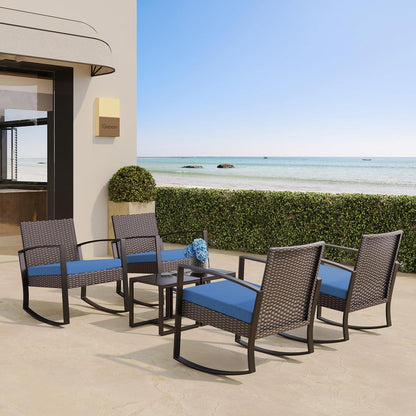 Bealife Rattan Balkonmöbel Set Blau 3-teilig für Balkon, Terrasse, Veranda