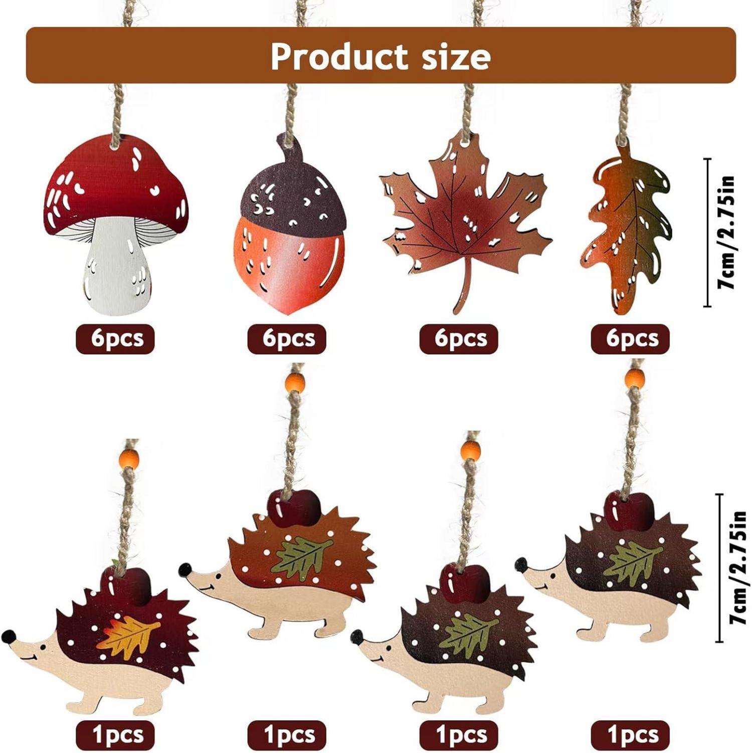 Herbst Deko: 28er Set Holz Hänger 7cm Ahornblatt Pilz Igel