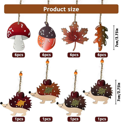 Herbst Deko: 28er Set Holz Hänger 7cm Ahornblatt Pilz Igel